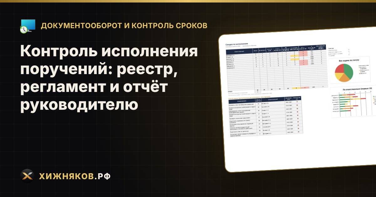 Контроль исполнения поручений: реестр, регламент и отчёт руководителю