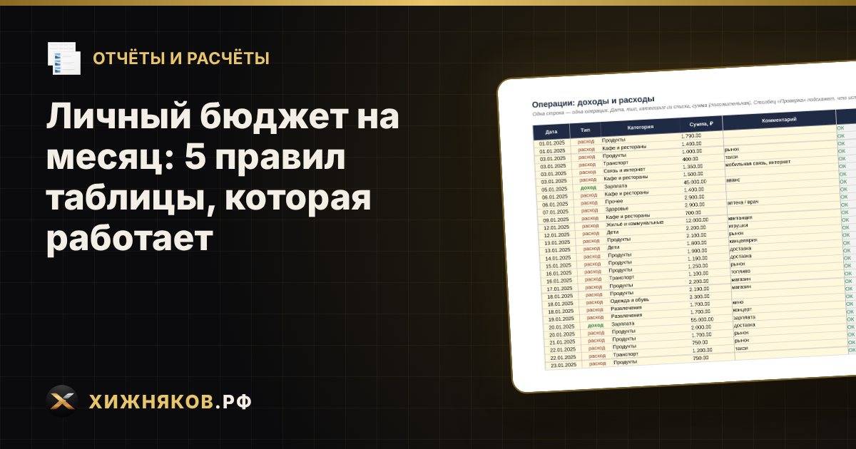 Личный бюджет на месяц: 5 правил таблицы, которая работает