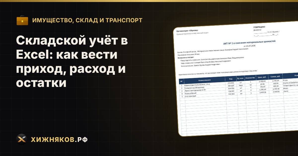 Складской учёт в Excel: как вести приход, расход и остатки