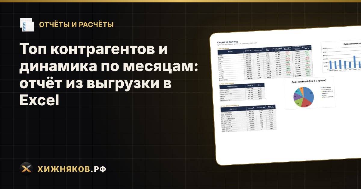Топ контрагентов и динамика по месяцам: отчёт из выгрузки в Excel