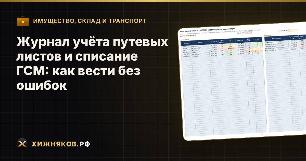 Журнал учёта путевых листов и списание ГСМ: как вести без ошибок