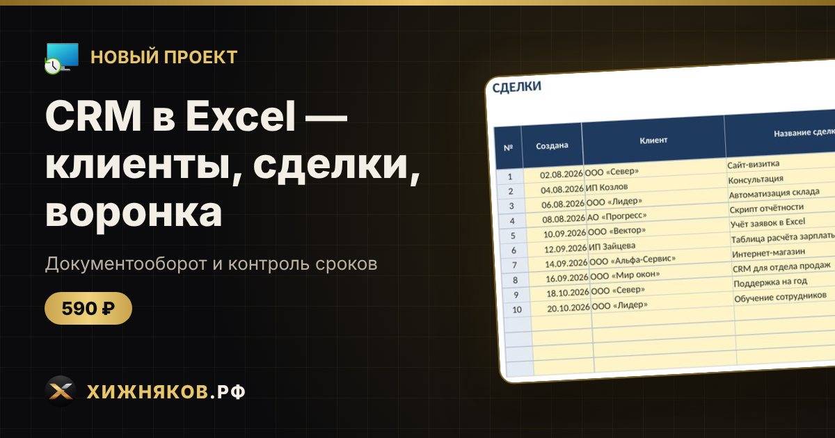 π ΠΠΎΠ²ΡΠΉ ΠΏΡΠΎΠ΅ΠΊΡ: CRM Π² Excel β ΠΊΠ»ΠΈΠ΅Π½ΡΡ, ΡΠ΄Π΅Π»ΠΊΠΈ, Π²ΠΎΡΠΎΠ½ΠΊΠ°