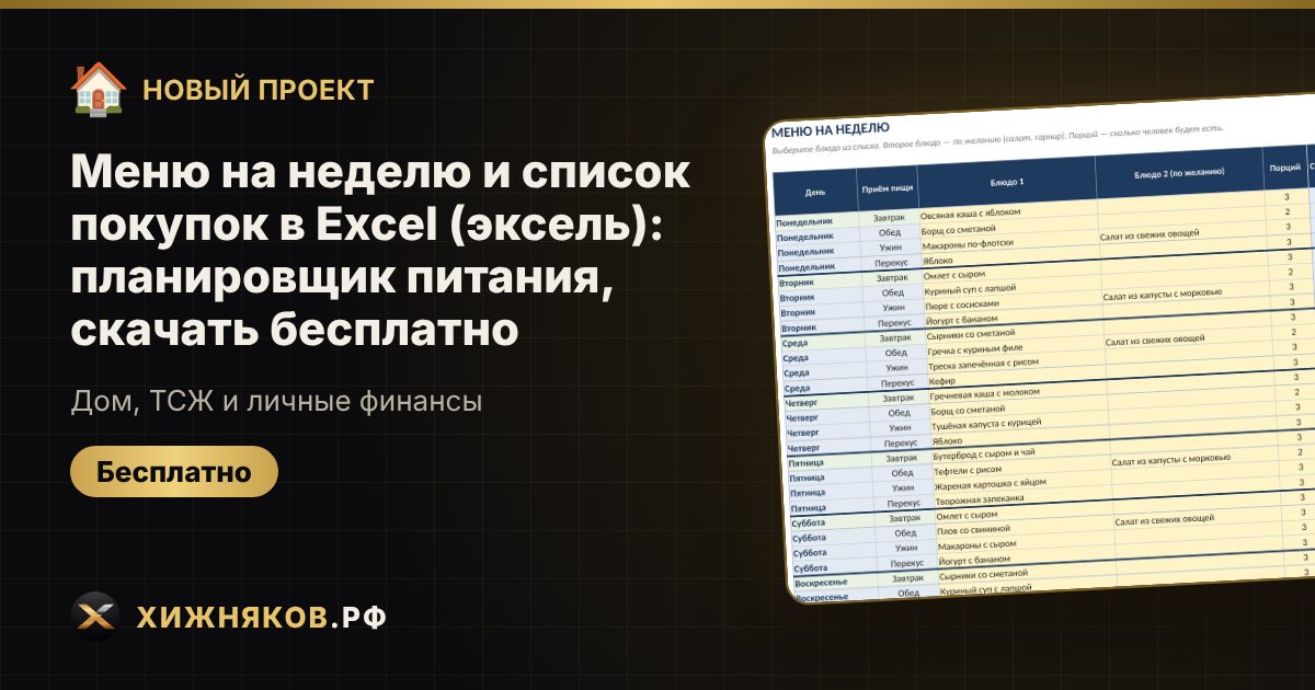 ΠΠ΅Π½Ρ Π½Π° Π½Π΅Π΄Π΅Π»Ρ ΠΈ ΡΠΏΠΈΡΠΎΠΊ ΠΏΠΎΠΊΡΠΏΠΎΠΊ Π² Excel (ΡΠΊΡΠ΅Π»Ρ): ΠΏΠ»Π°Π½ΠΈΡΠΎΠ²ΡΠΈΠΊ ΠΏΠΈΡΠ°Π½ΠΈΡ, ΡΠΊΠ°ΡΠ°ΡΡ Π±Π΅ΡΠΏΠ»Π°ΡΠ½ΠΎ β ΡΠΎΡΠΎ 1