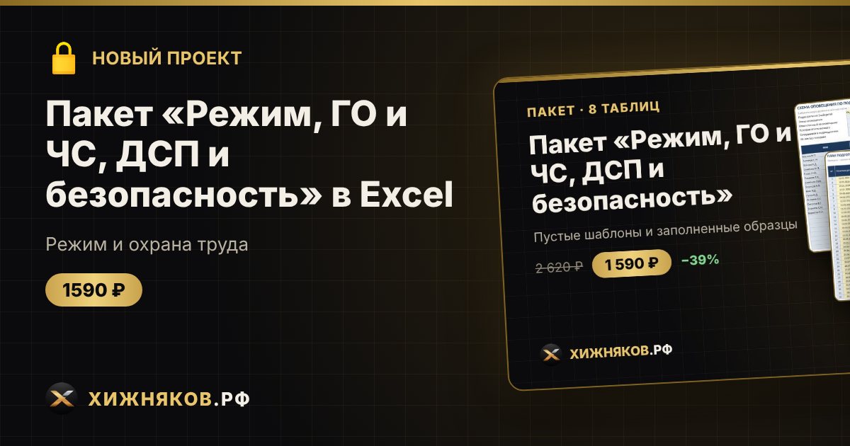 Пакет «Режим, ГО и ЧС, ДСП и безопасность» в Excel — фото 1