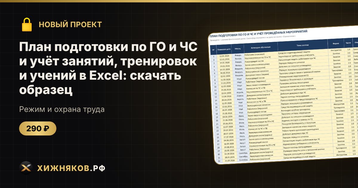 План подготовки по ГО и ЧС и учёт занятий, тренировок и учений в Excel: скачать образец — фото 1