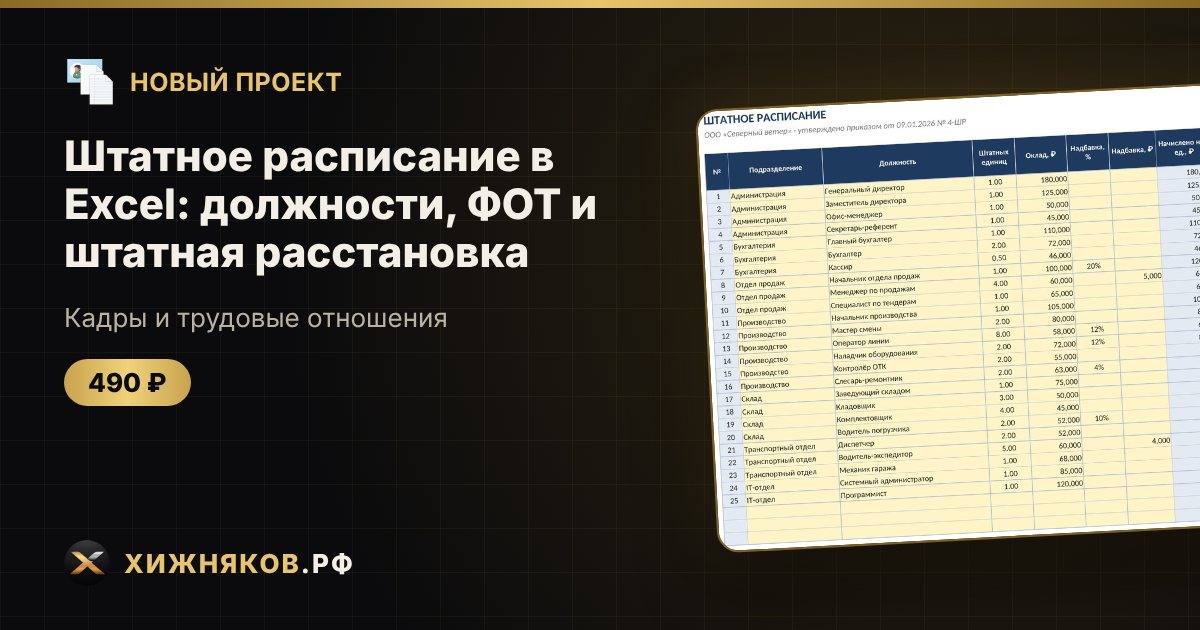 🆕 Новый проект: Штатное расписание в Excel: должности, ФОТ и штатная расстановка