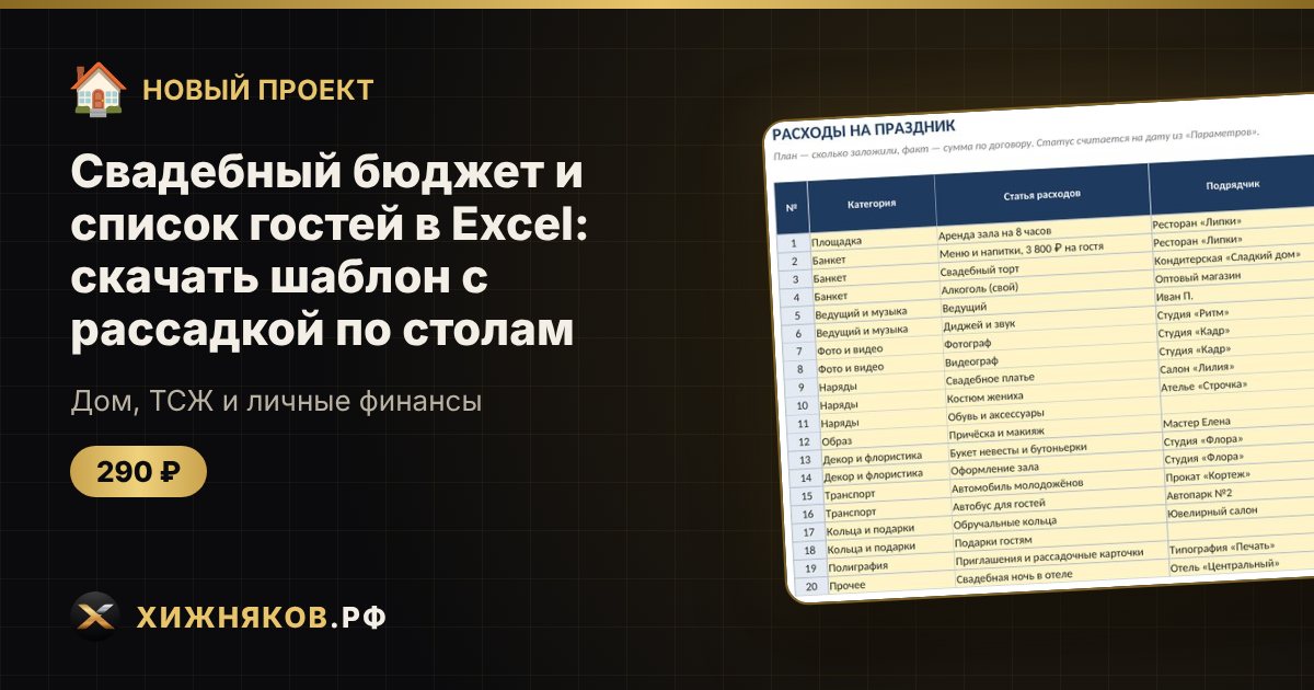 Свадебный бюджет и список гостей в Excel: скачать шаблон с рассадкой по столам — фото 1
