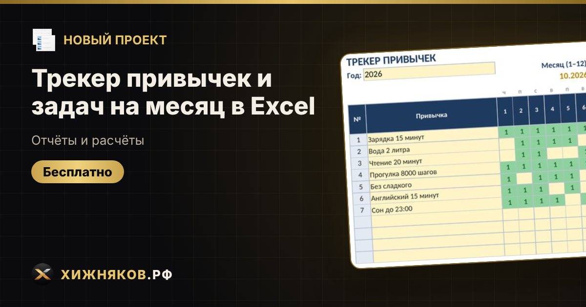🆕 Новый проект: Трекер привычек и задач на месяц в Excel