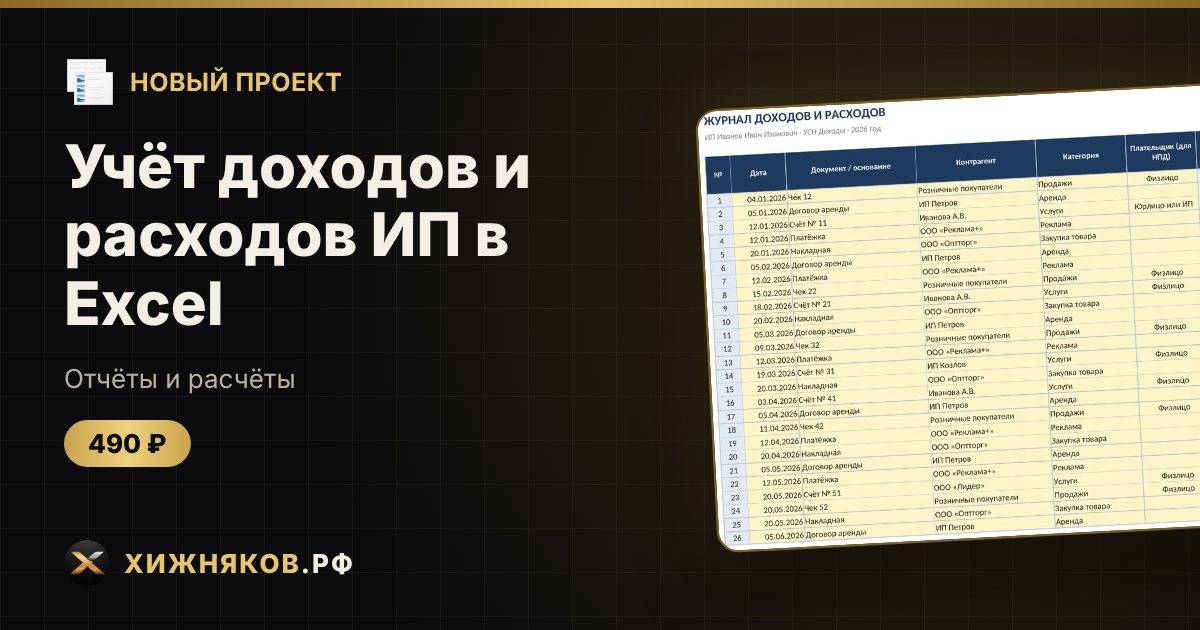 🆕 Новый проект: Учёт доходов и расходов ИП в Excel