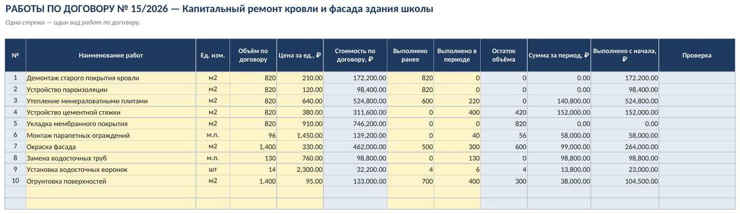 Акты КС-2 и справка КС-3 с макросами в Excel: закрытие периода и PDF кнопкой — скриншот