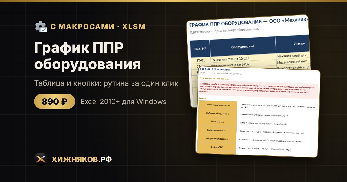 График ППР оборудования с макросами в Excel: наряд-задание и журнал работ кнопкой
