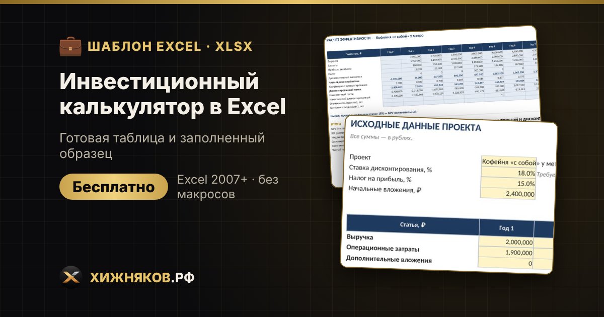 Инвестиционный калькулятор в Excel: NPV, IRR и срок окупаемости, скачать бесплатно