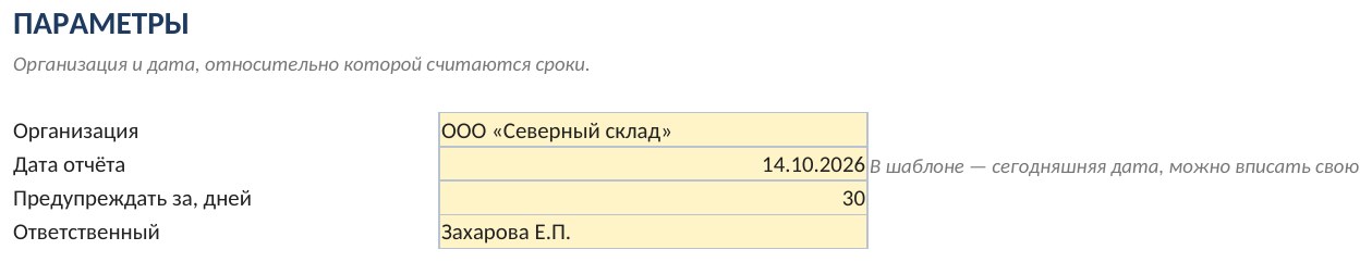 Контроль кадровых сроков в Excel: испытательный срок, срочные договоры, медосмотры — скриншот