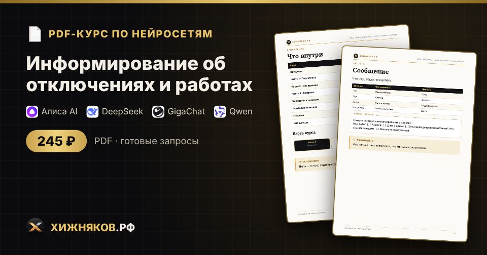 Курс: Информирование об отключениях и работах