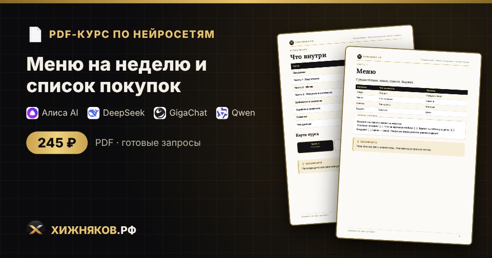Курс: Меню на неделю и список покупок