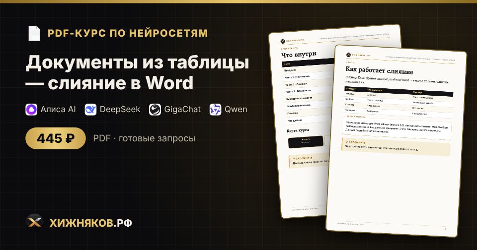 Курс: Документы из таблицы — слияние в Word
