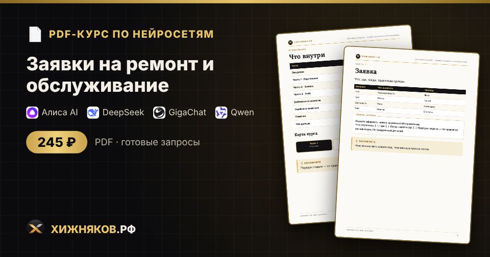 Курс: Заявки на ремонт и обслуживание
