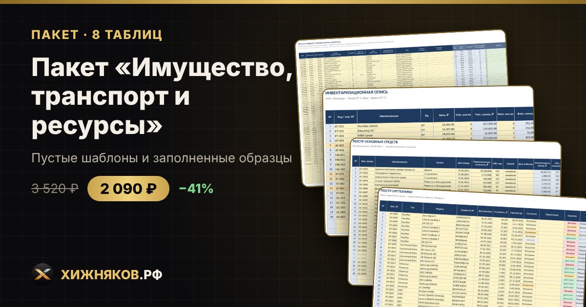 Пакет «Имущество, транспорт и ресурсы» в Excel — скриншот