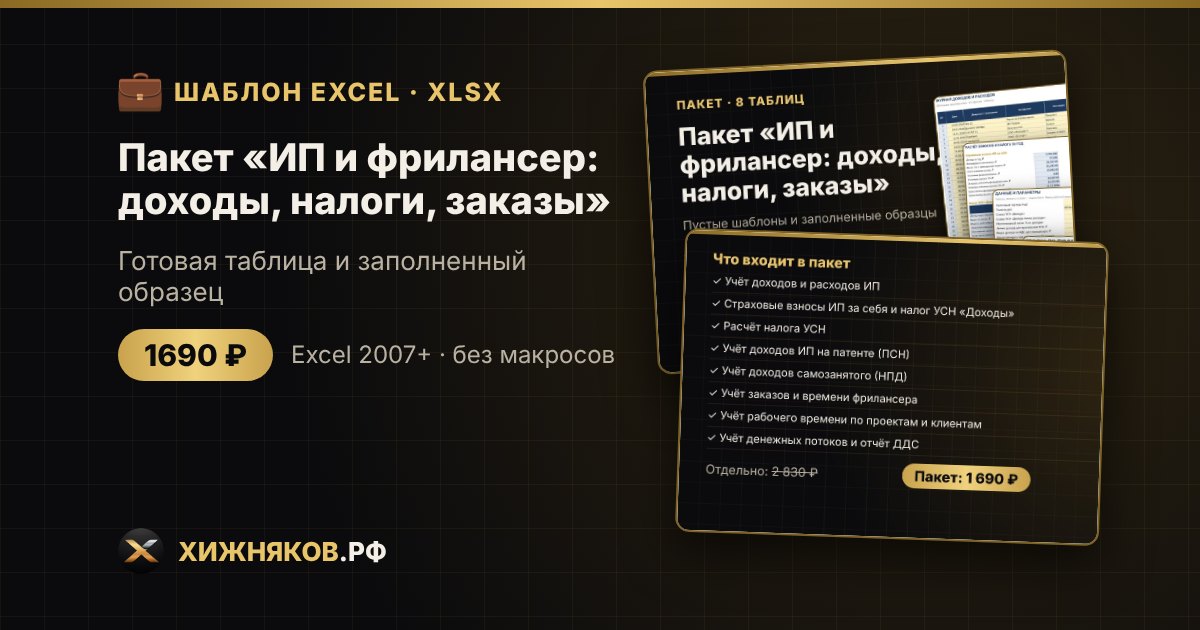 Пакет «ИП и фрилансер: доходы, налоги, заказы» в Excel