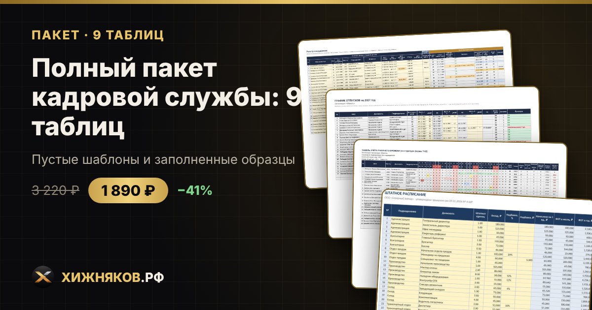 Полный пакет кадровой службы: 9 таблиц