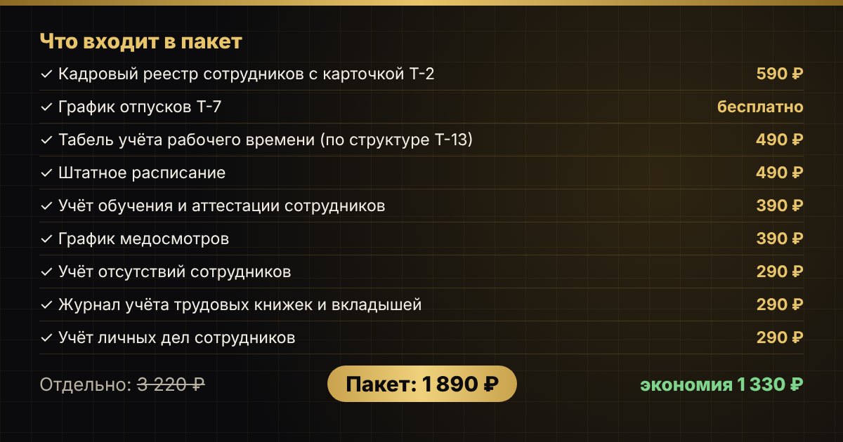 Полный пакет кадровой службы: 9 таблиц — скриншот