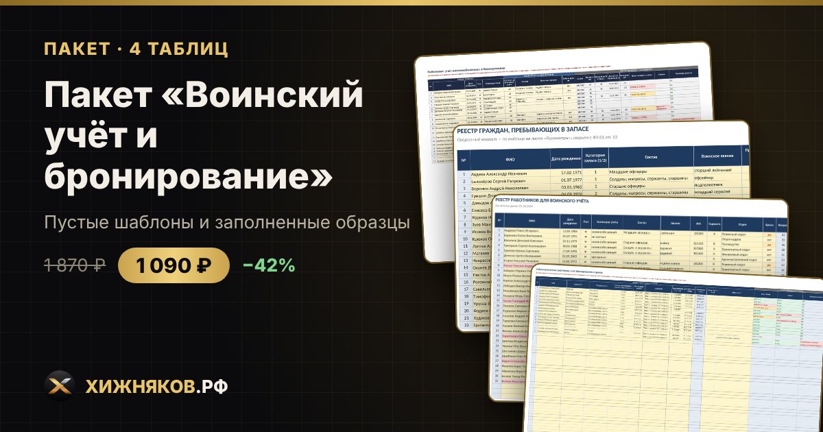Пакет «Воинский учёт и бронирование» в Excel