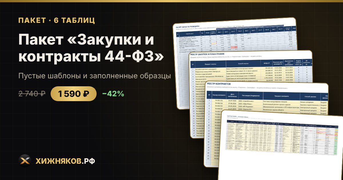 Пакет «Закупки и контракты 44-ФЗ» в Excel