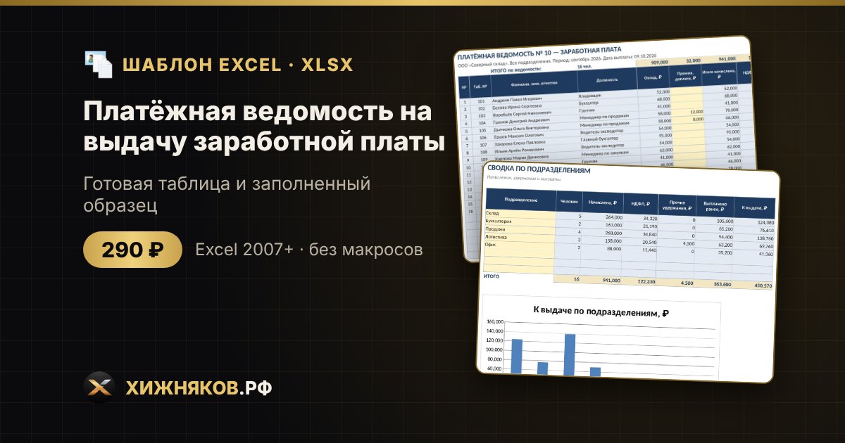 Платёжная ведомость на выдачу заработной платы в Excel: скачать шаблон
