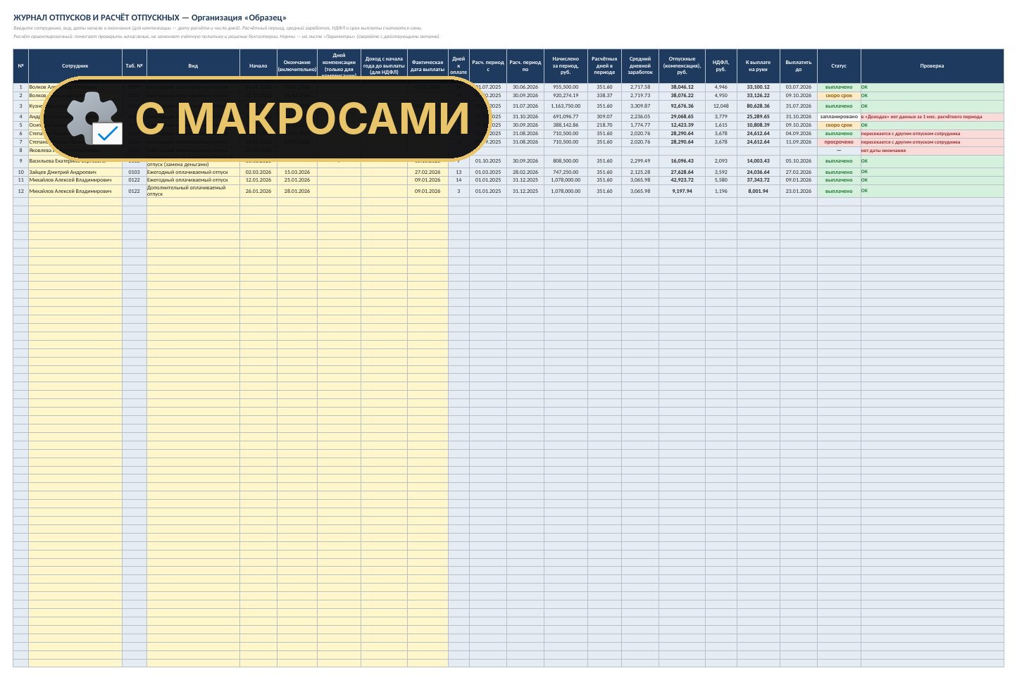 Расчёт отпускных с макросами в Excel
