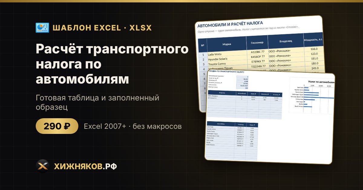 Расчёт транспортного налога по автомобилям в Excel: скачать таблицу