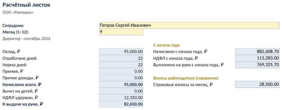 Расчёт заработной платы в Excel — скриншот