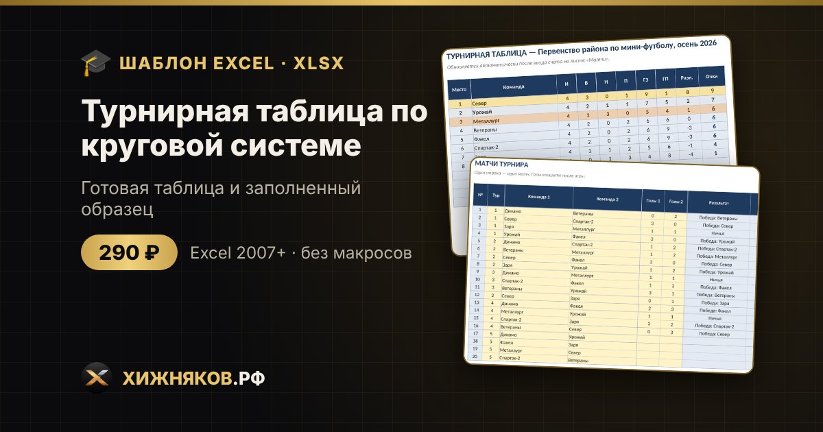 Турнирная таблица по круговой системе в Excel