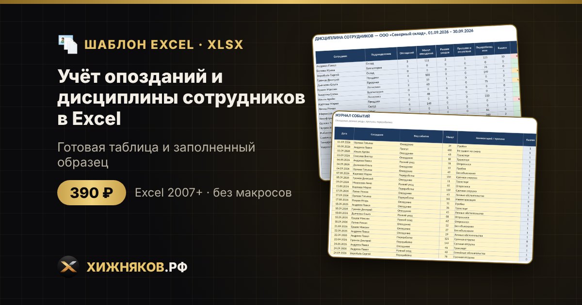Учёт опозданий и дисциплины сотрудников в Excel: журнал и сводка, скачать шаблон