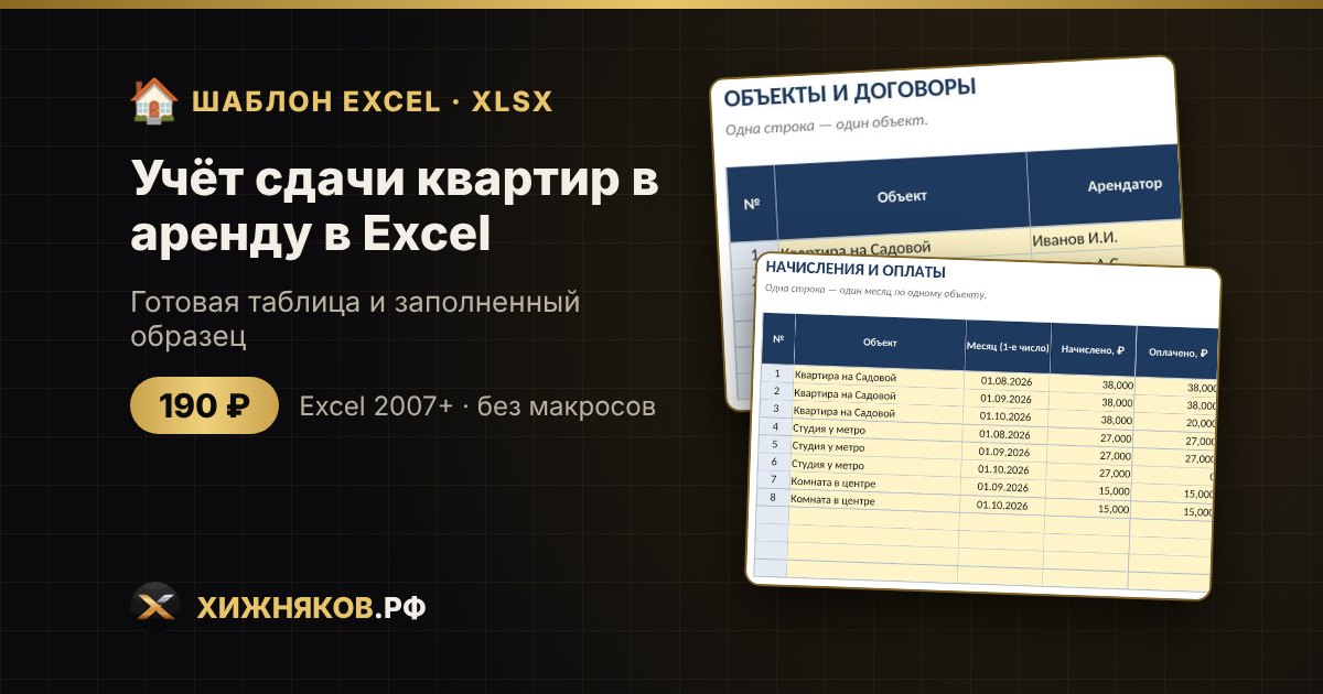 Учёт сдачи квартир в аренду в Excel: договоры, платежи и долги