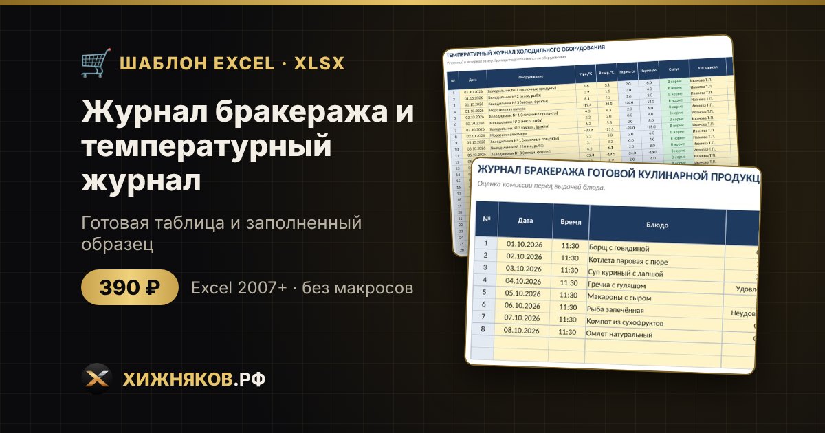 Журнал бракеража и температурный журнал в Excel