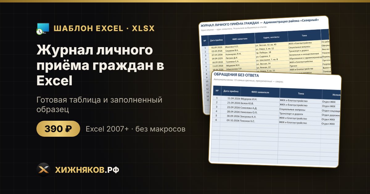 Журнал личного приёма граждан в Excel: сроки ответов и контроль